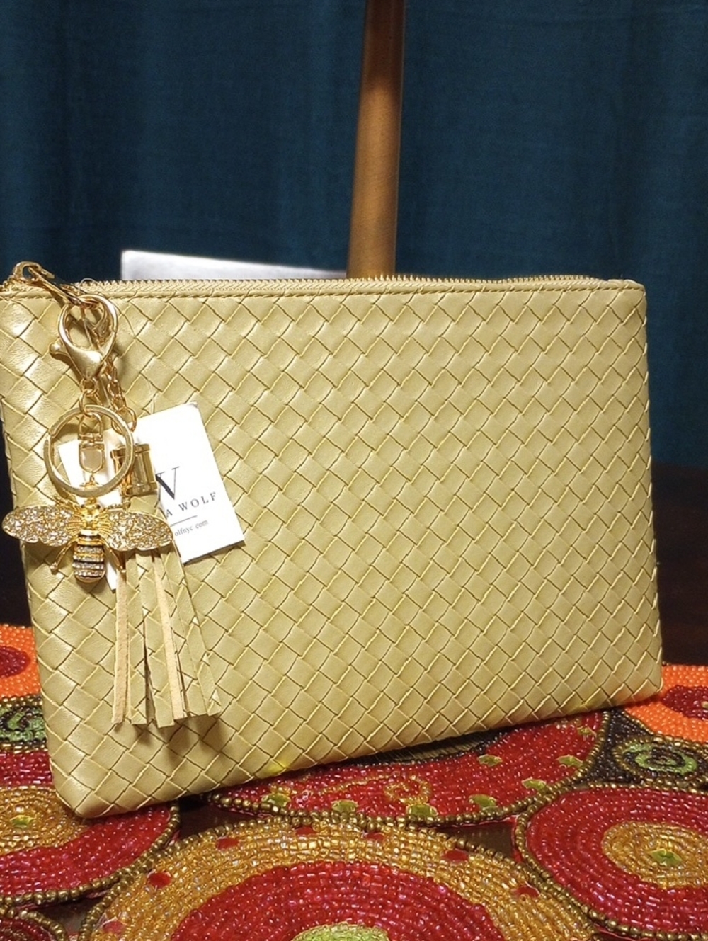 Woven Pouch With Charms Gold